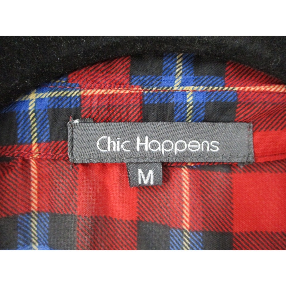 Chic Happens Red Blue Plaid Surplice Draped High Low Blouse Womens Medium - Picture 4 of 10